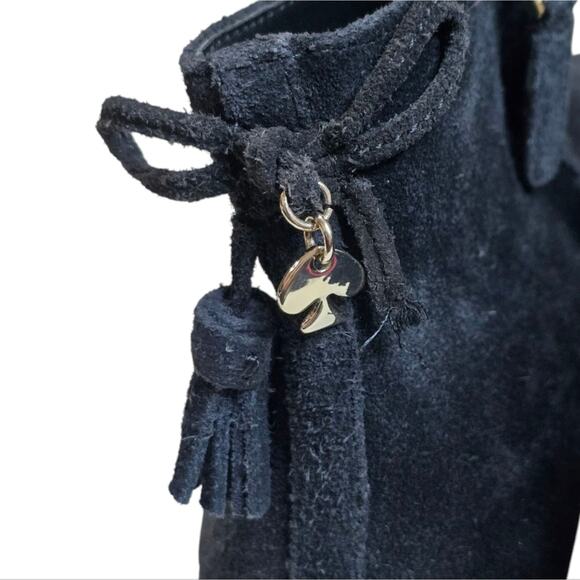 KATE SPADE Saddle Bootie Black Suede Ankle Boots Sz Side Zip 7 B Tassle $248 - Picture 6 of 13